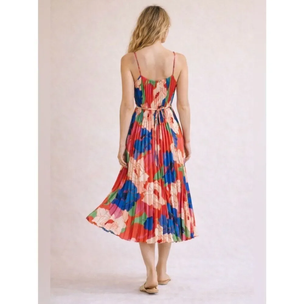 Sam Edelman Retro Floral Plisse Midi Dress NWT